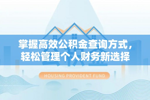 镇原掌握高效公积金查询方式，轻松管理个人财务新选择